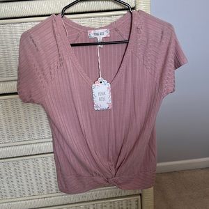 Pink Rose v-neck top, very light pink
